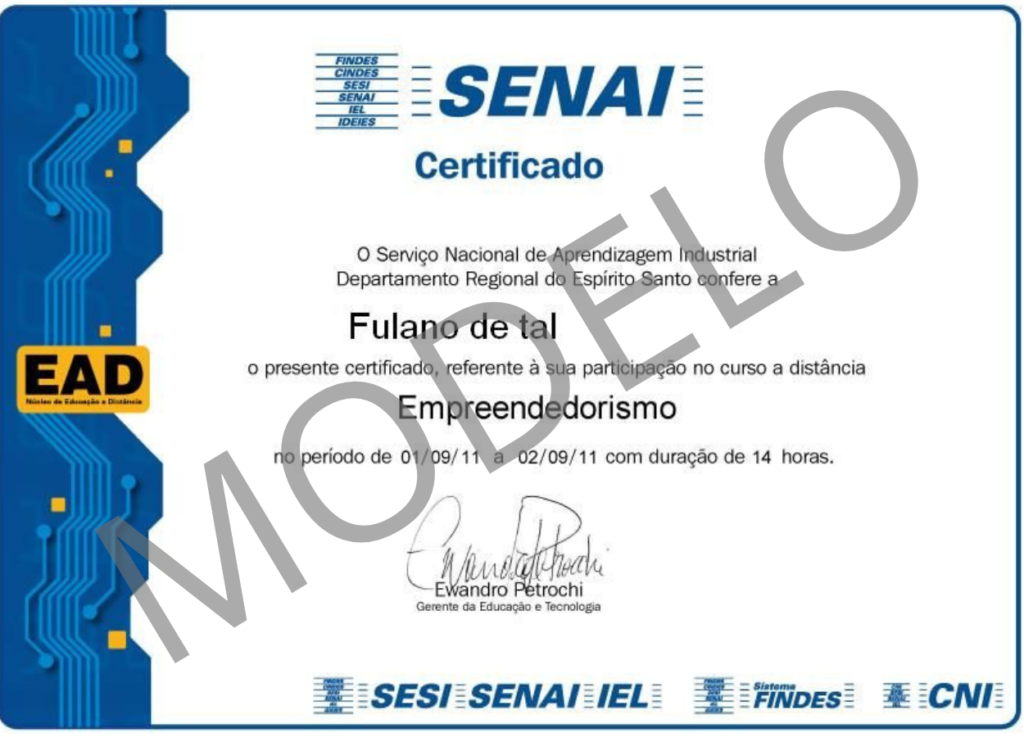 Certificado de cursos profissionalizantes do senai